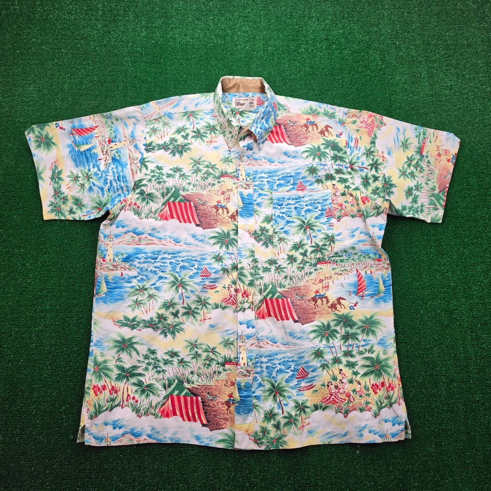 Wrangler Western 1947 Shirt Mens 2XL Hawaiian Beach Island Paradise Sailboat AOP